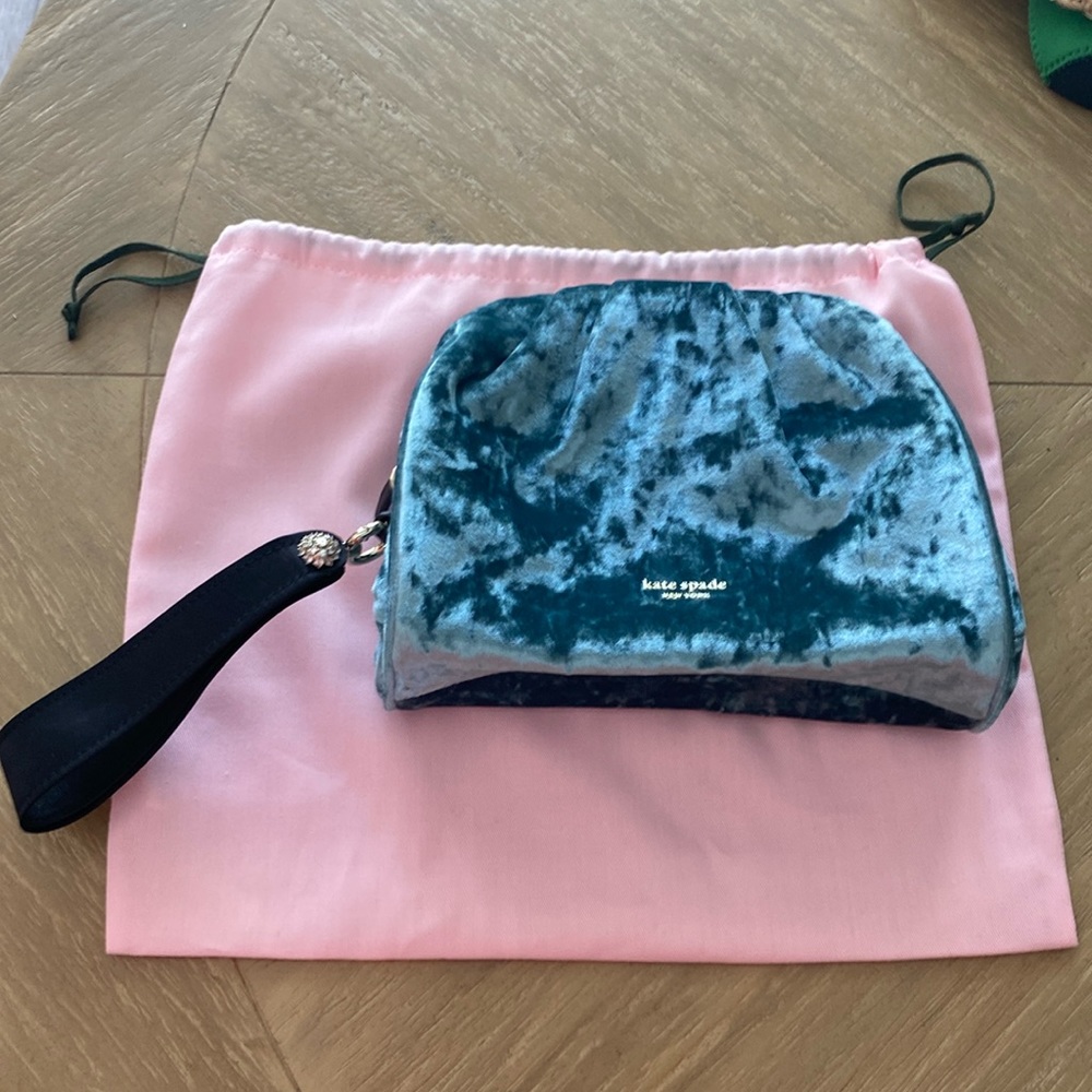 Turquoise crushed velvet Kate spade clutch new